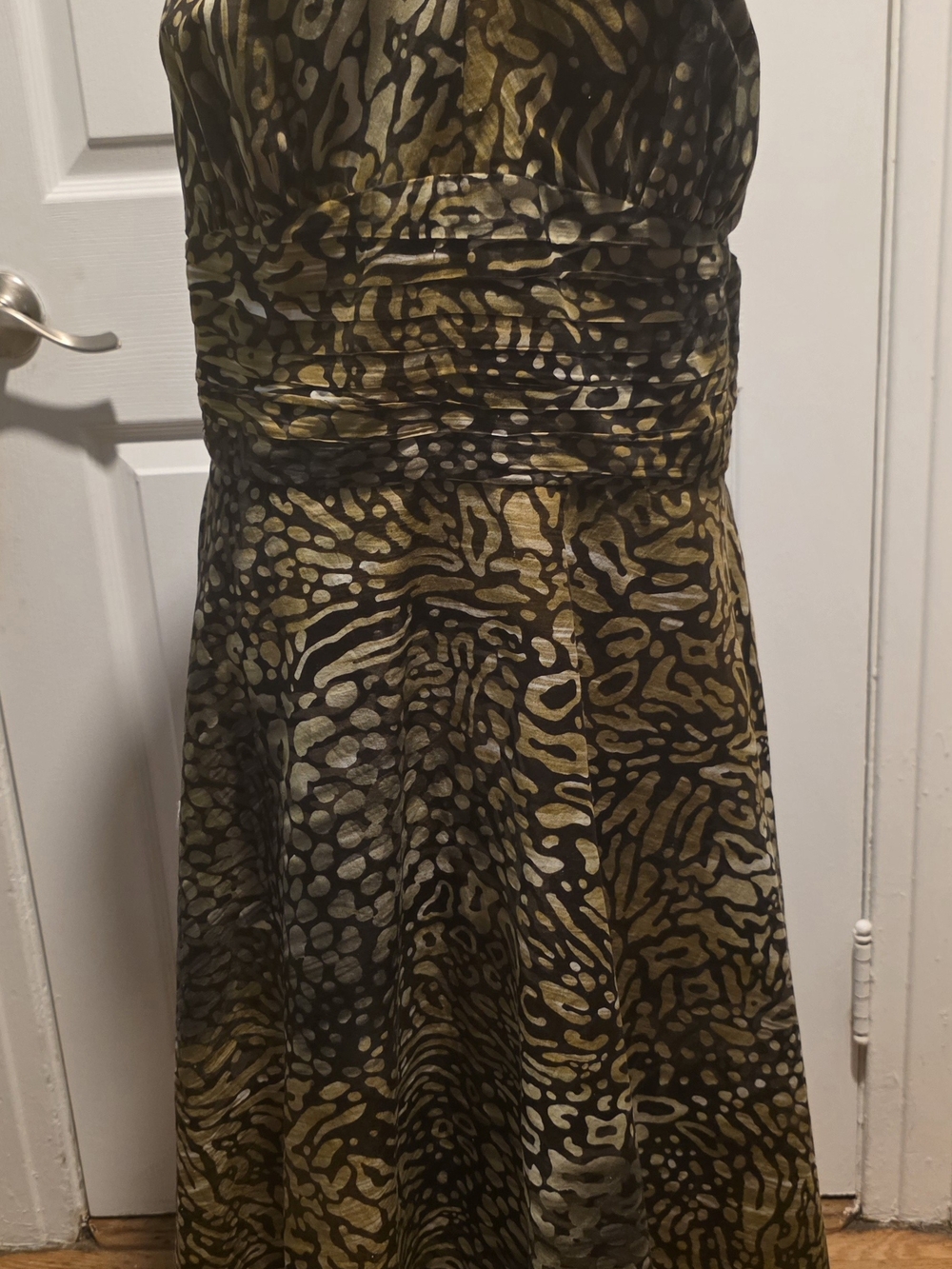 Vintage Women's Green & Brn Animal Print A-Line Dress..Vneck Size 16W